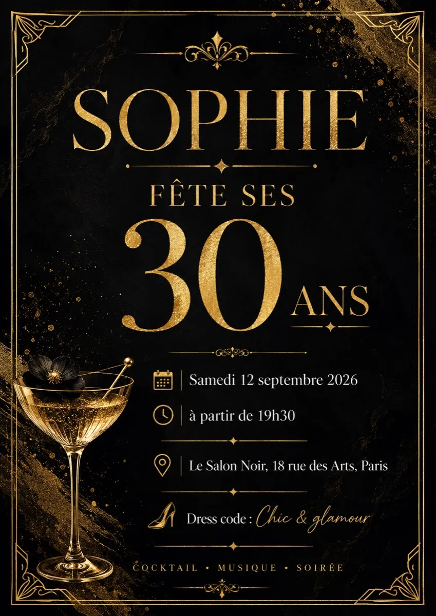 Faire-part anniversaire Minuit Doré à personnaliser