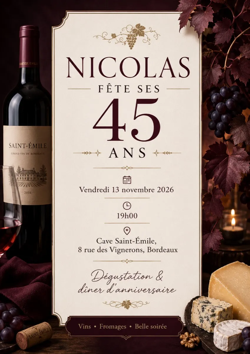 Faire-part anniversaire Grand Cru à personnaliser