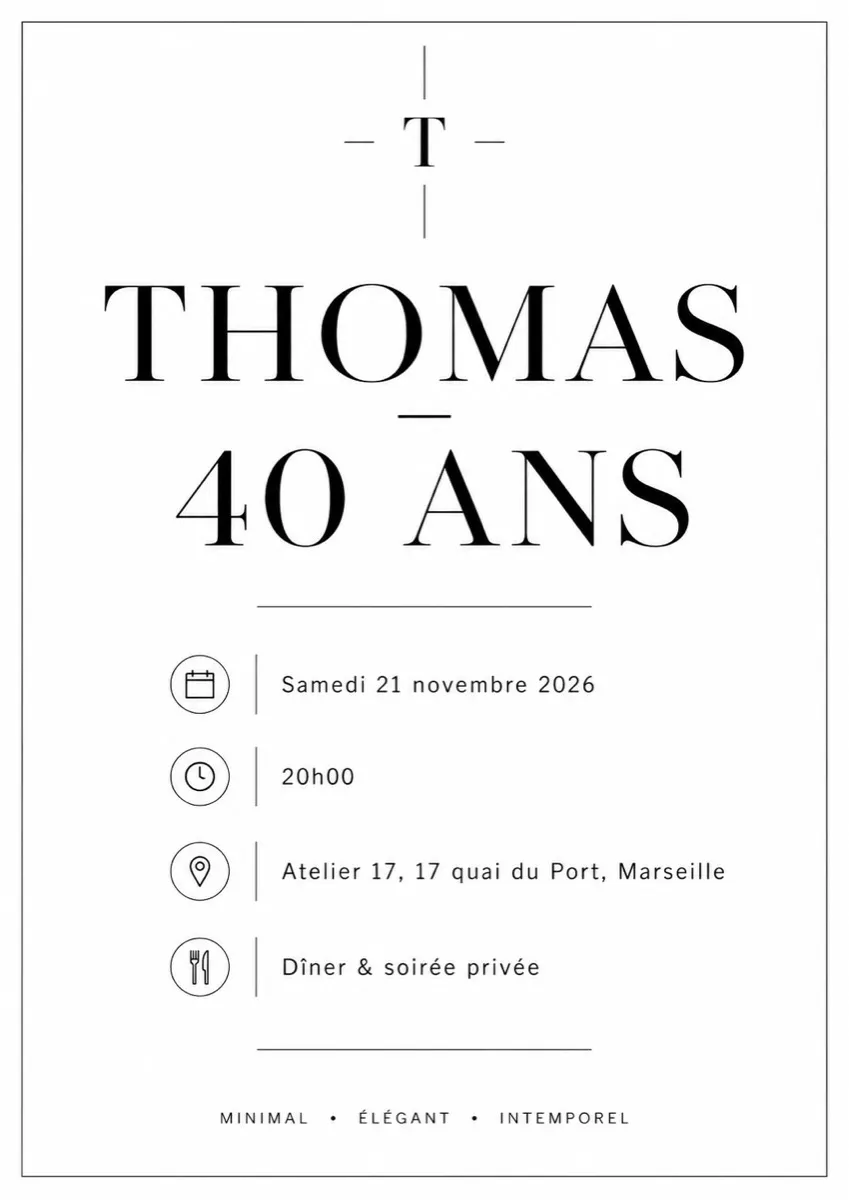 Faire-part anniversaire Initiale à personnaliser