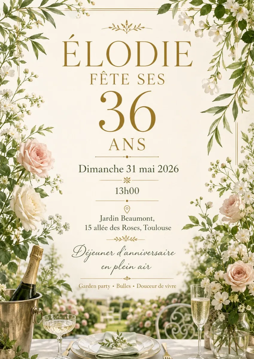 Faire-part anniversaire La Roseraie à personnaliser