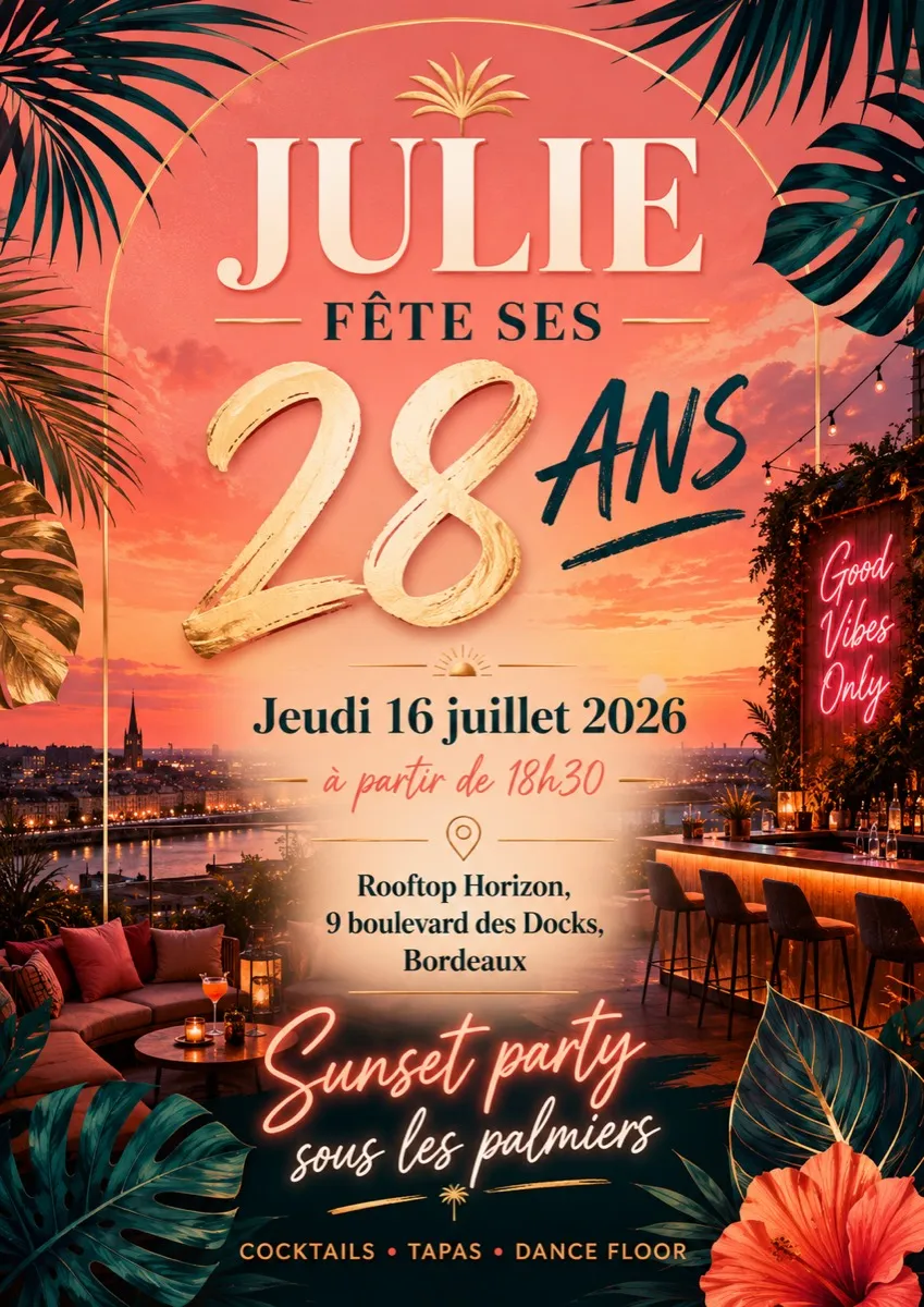 Faire-part anniversaire Rooftop à personnaliser
