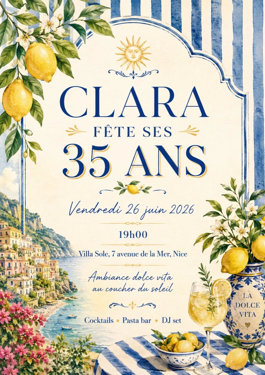 Faire-part anniversaire Dolce Vita à personnaliser