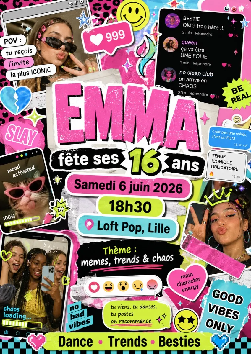 Faire-part anniversaire Icône Pop à personnaliser