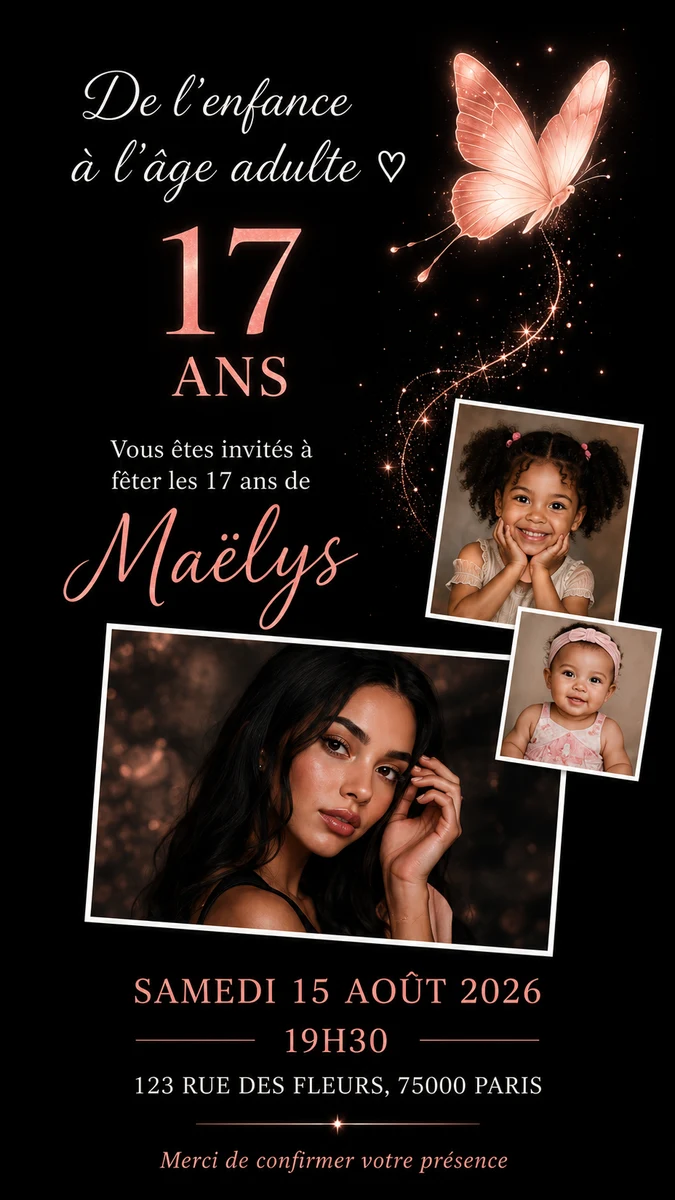 Faire-part anniversaire Papillon à personnaliser