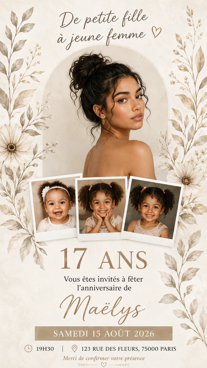 Faire-part anniversaire Floraison à personnaliser
