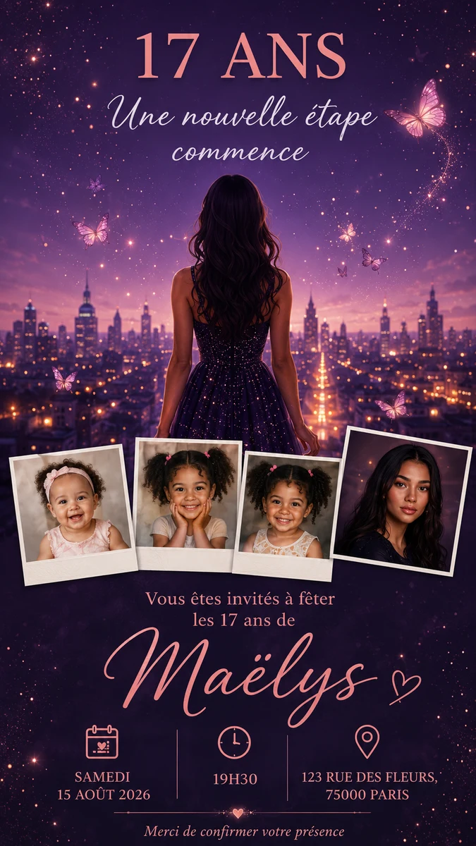 Faire-part anniversaire Nocturne à personnaliser