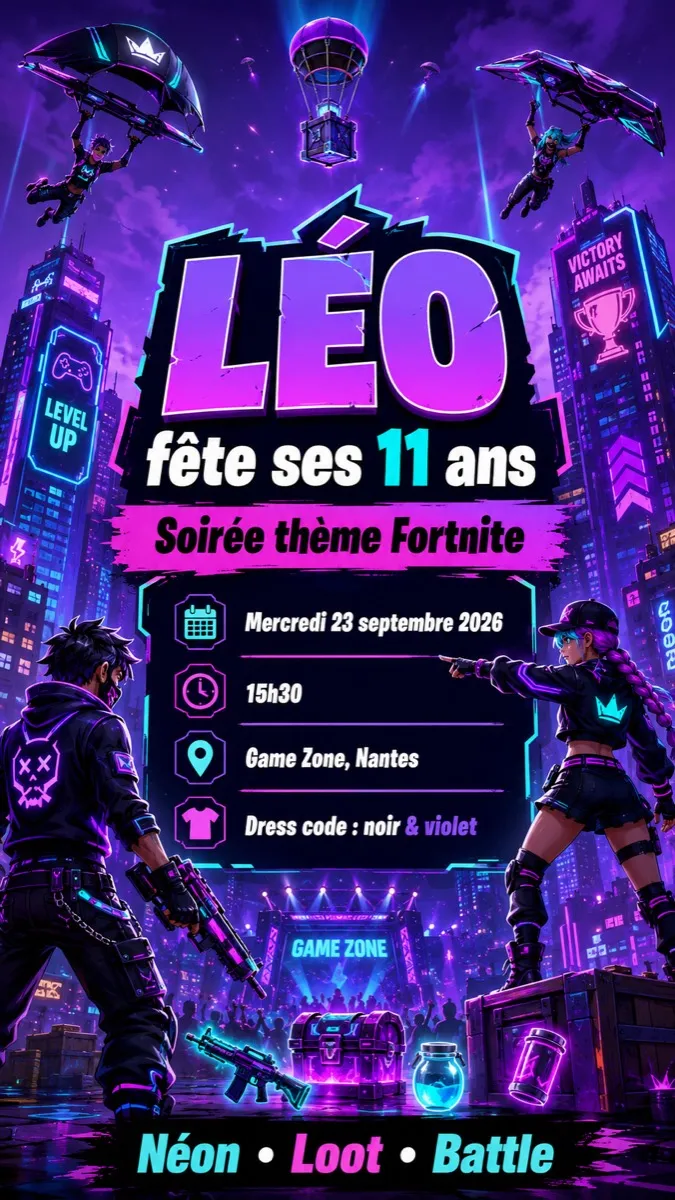 Faire-part anniversaire Zone Néon à personnaliser