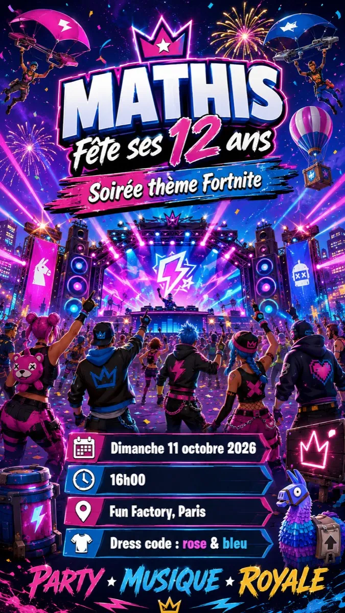 Faire-part anniversaire Nuit Électrique à personnaliser