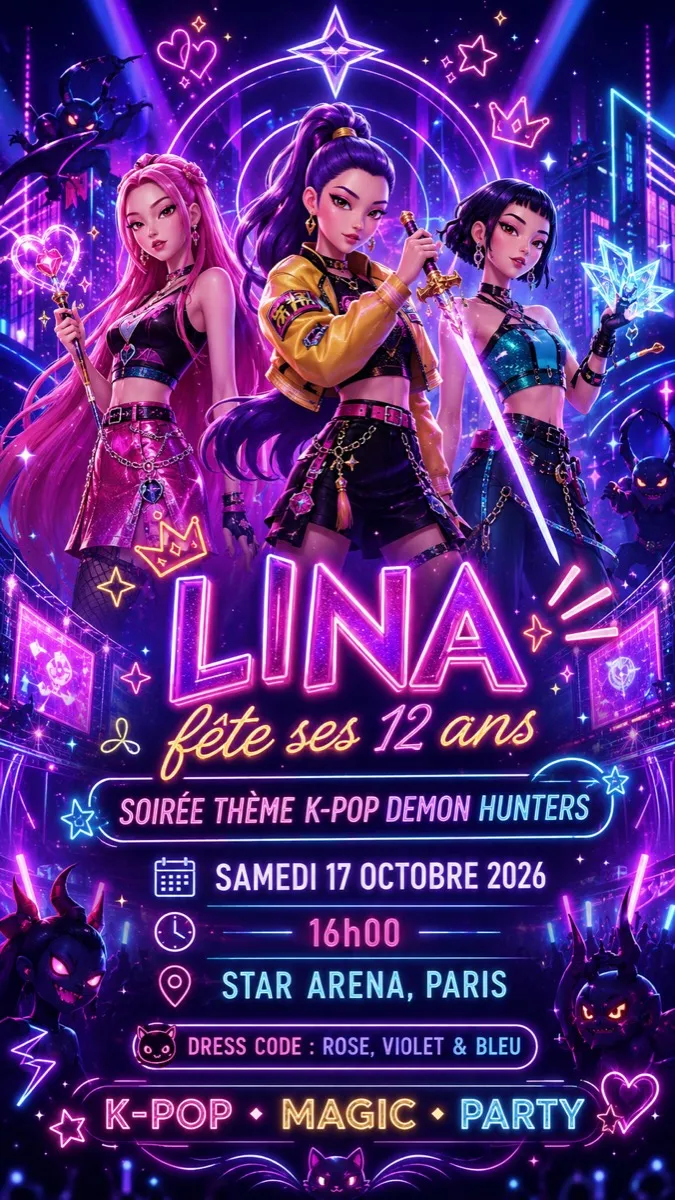 Faire-part anniversaire Nuit Néon à personnaliser