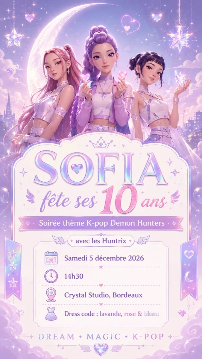 Faire-part anniversaire Lune Lavande à personnaliser