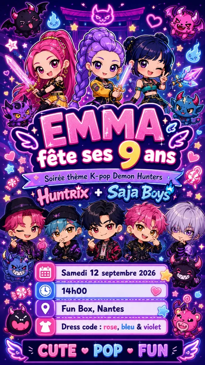 Faire-part anniversaire Chibi Pop à personnaliser