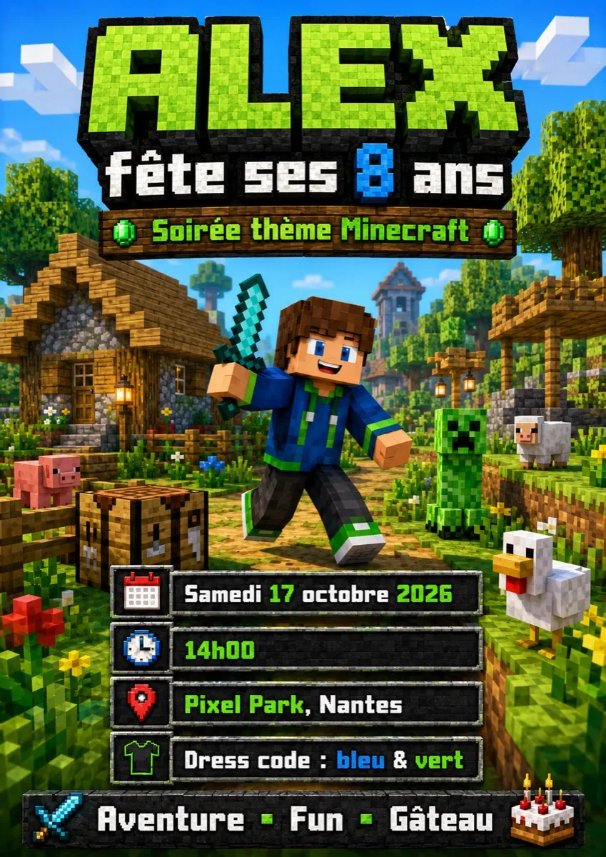 Faire-part anniversaire Village Pixel à personnaliser