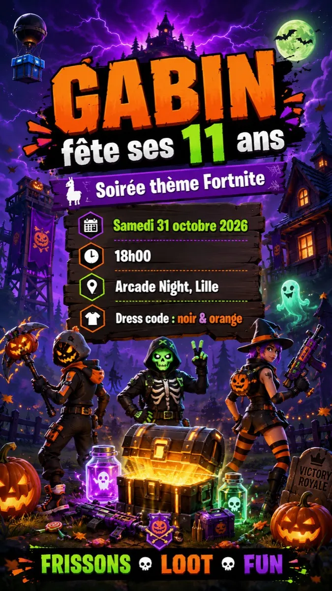Faire-part anniversaire Nuit des Citrouilles à personnaliser