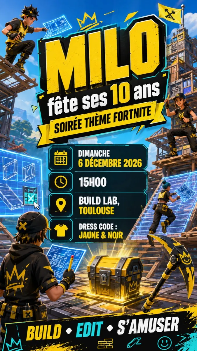 Faire-part anniversaire Chantier Royal à personnaliser