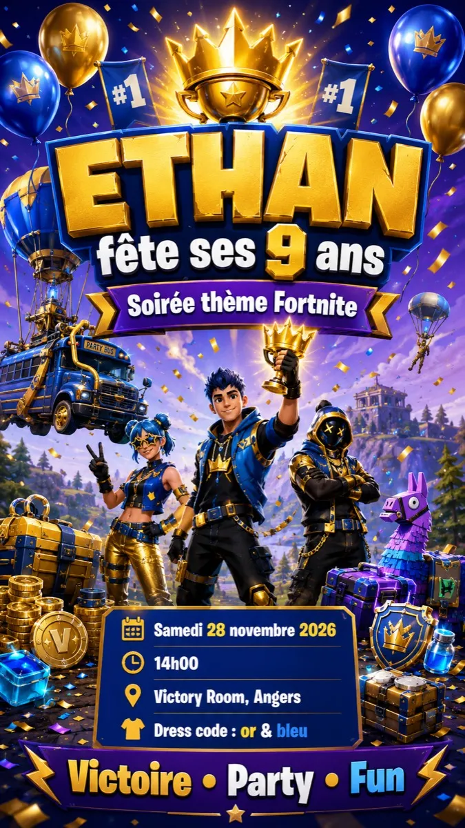 Faire-part anniversaire Sacre du Champion à personnaliser