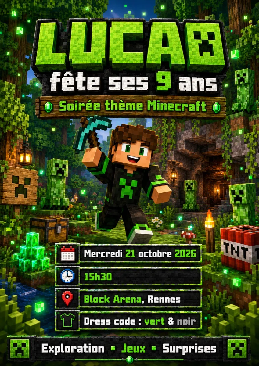 Faire-part anniversaire Forêt Émeraude à personnaliser