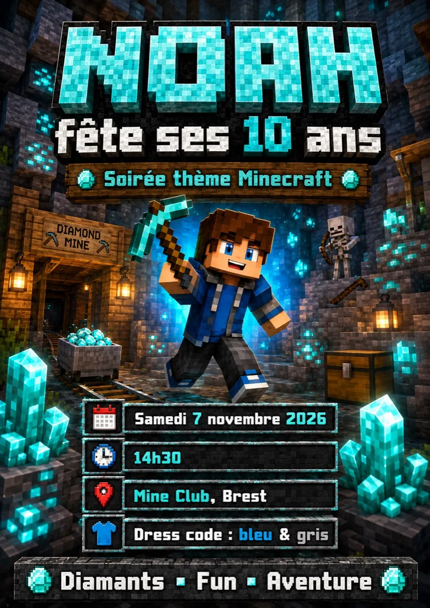 Faire-part anniversaire Mine aux Diamants à personnaliser