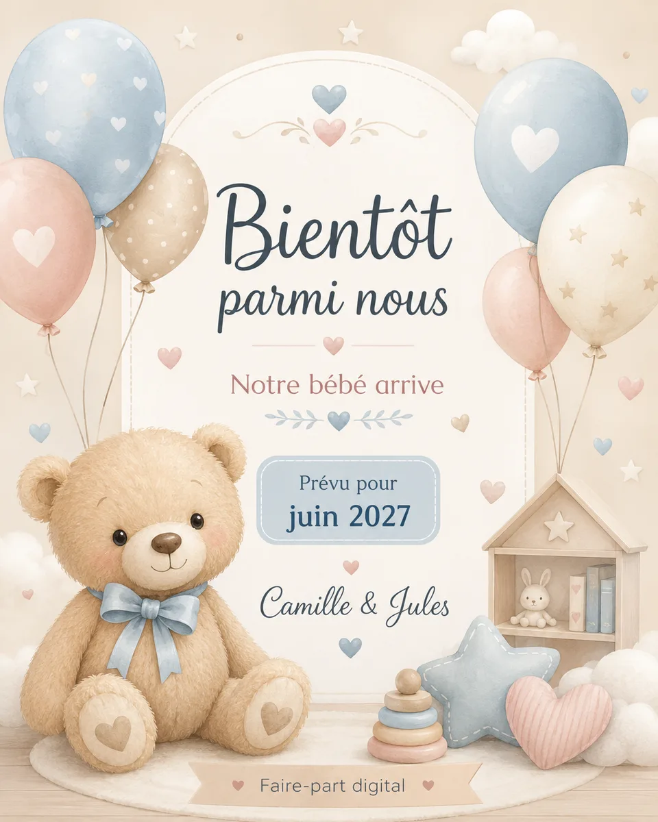 Faire-part annoncegrossesse Ourson à personnaliser