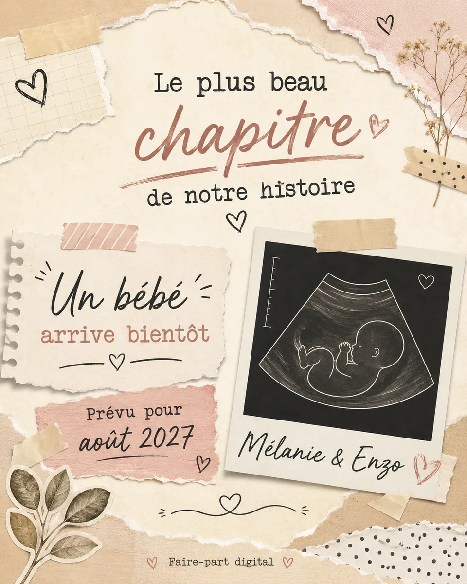Faire-part annoncegrossesse Chapitre à personnaliser