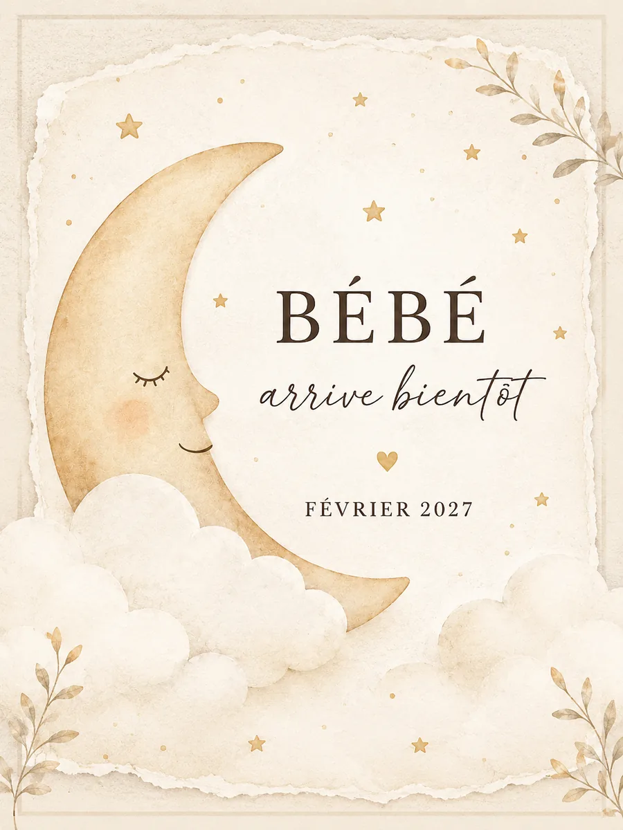 Faire-part annoncegrossesse Lune à personnaliser