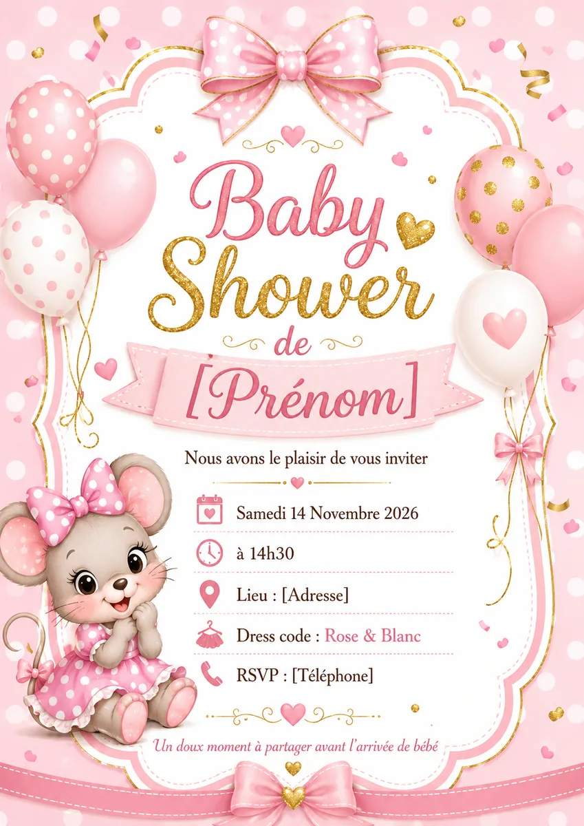 Faire-part babyshower Guimauve à personnaliser