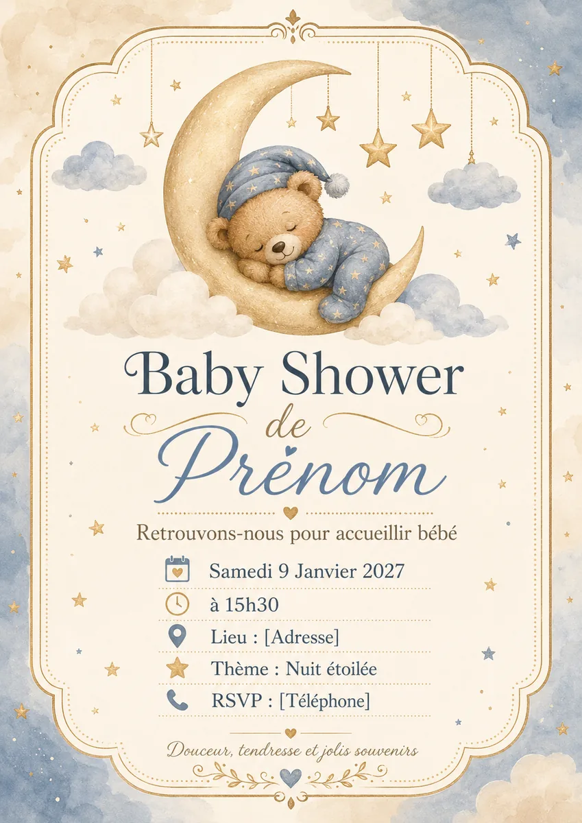 Faire-part babyshower Doux Rêve à personnaliser