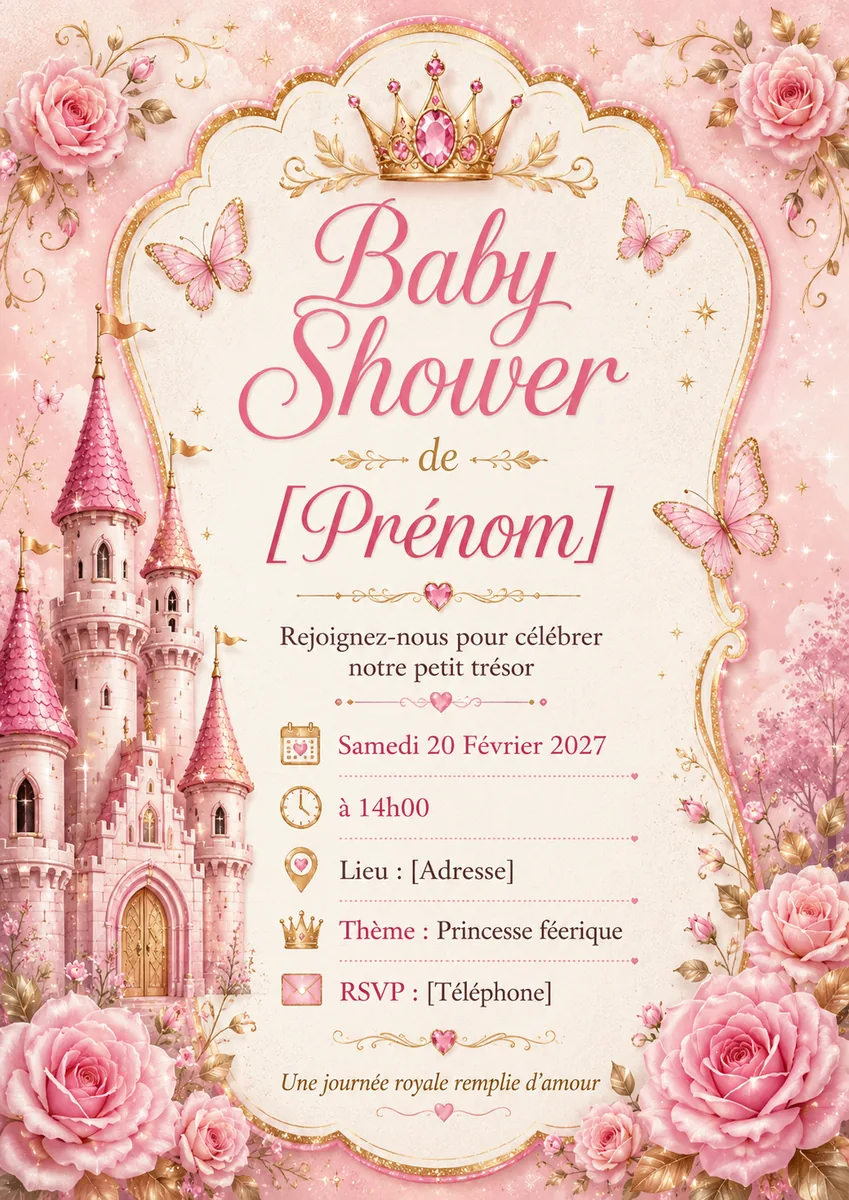 Faire-part babyshower Princesse à personnaliser