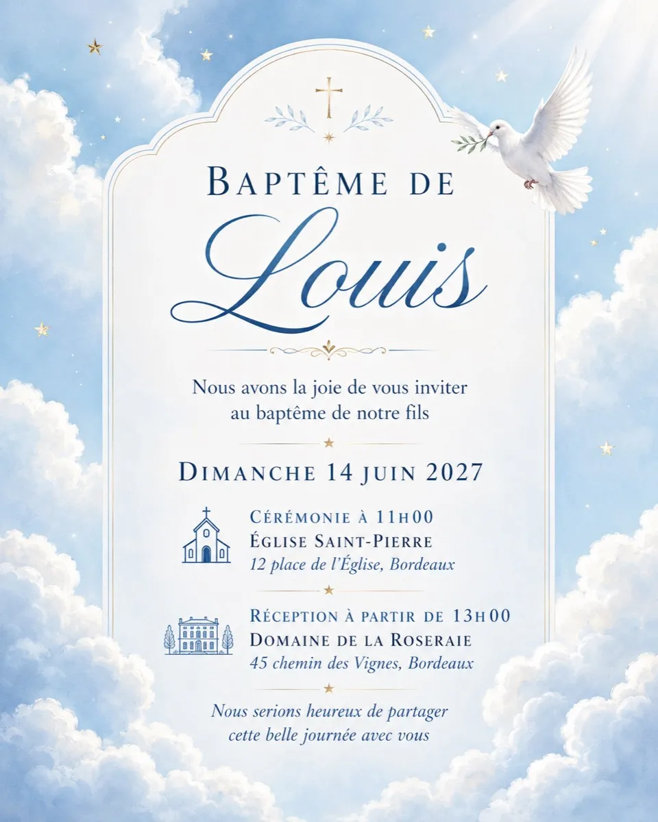 Faire-part bapteme Petit Nuage à personnaliser