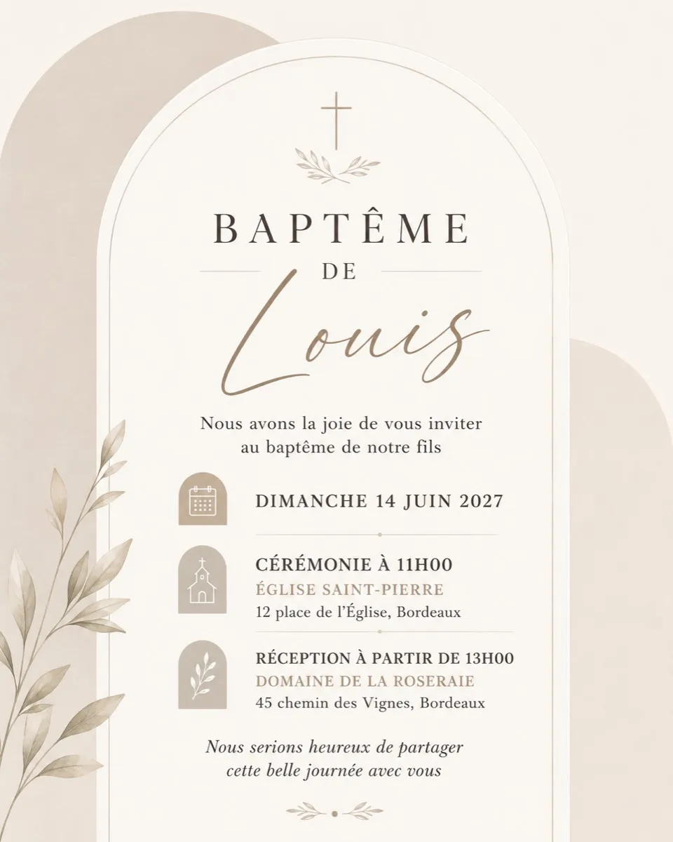 Faire-part bapteme Arche de Lin à personnaliser