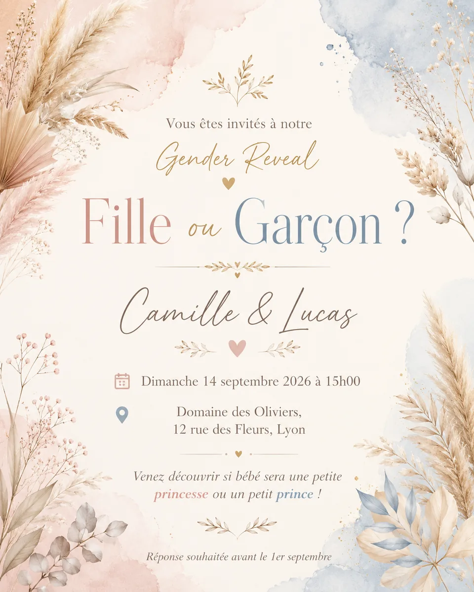 Faire-part gender Pampa à personnaliser