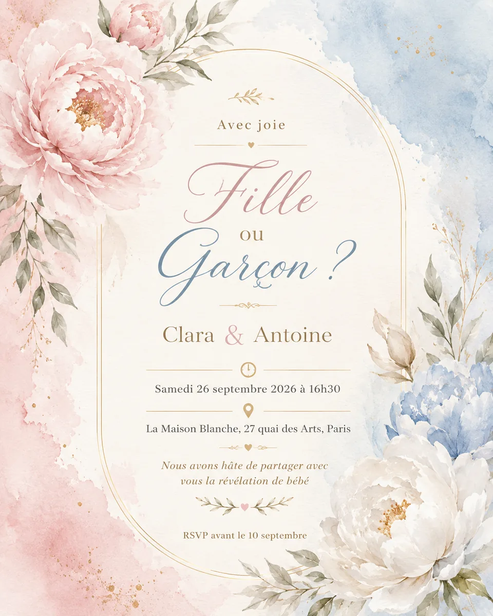 Faire-part gender Pivoine à personnaliser