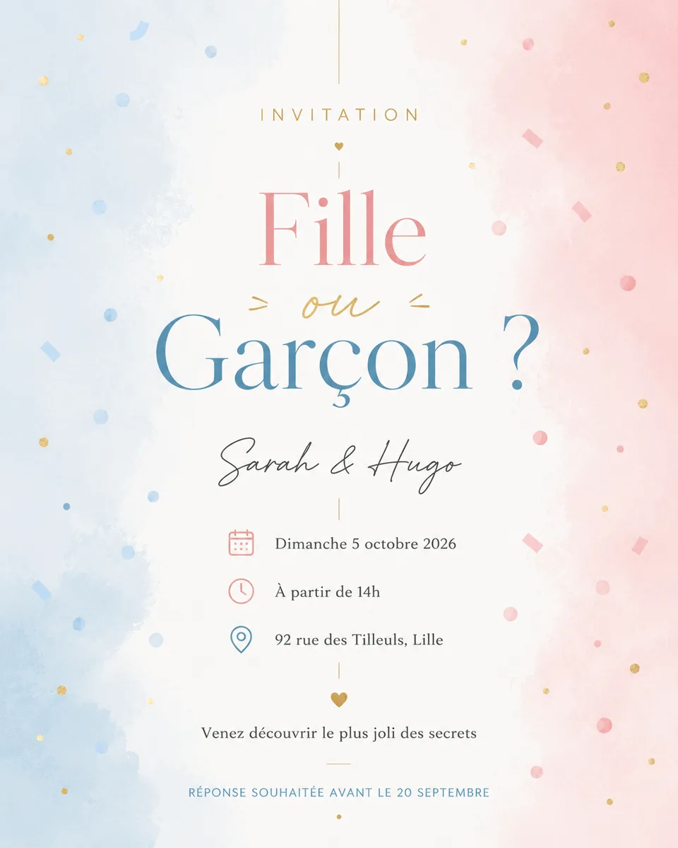 Faire-part gender Aquarelle à personnaliser