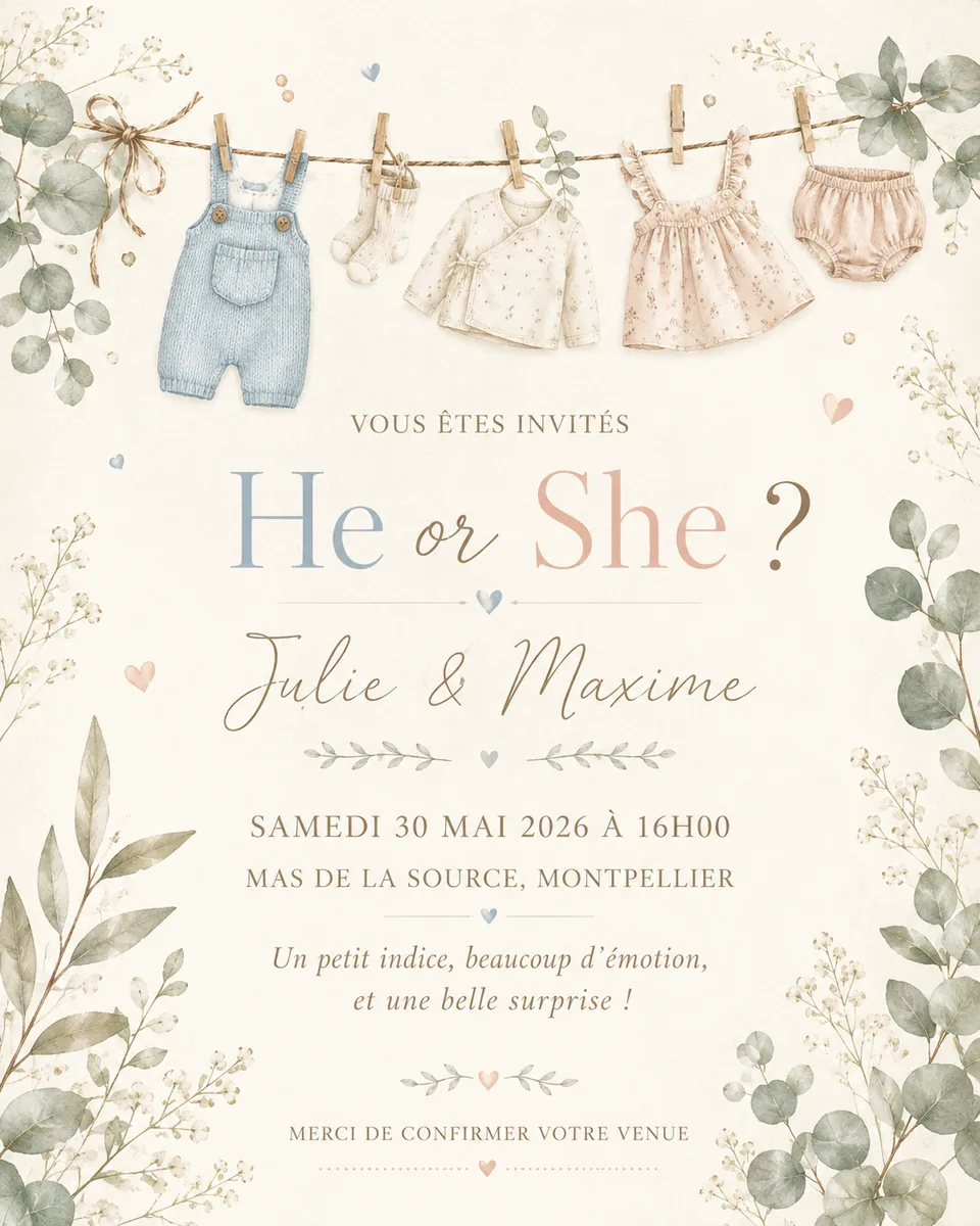 Faire-part gender Layette à personnaliser
