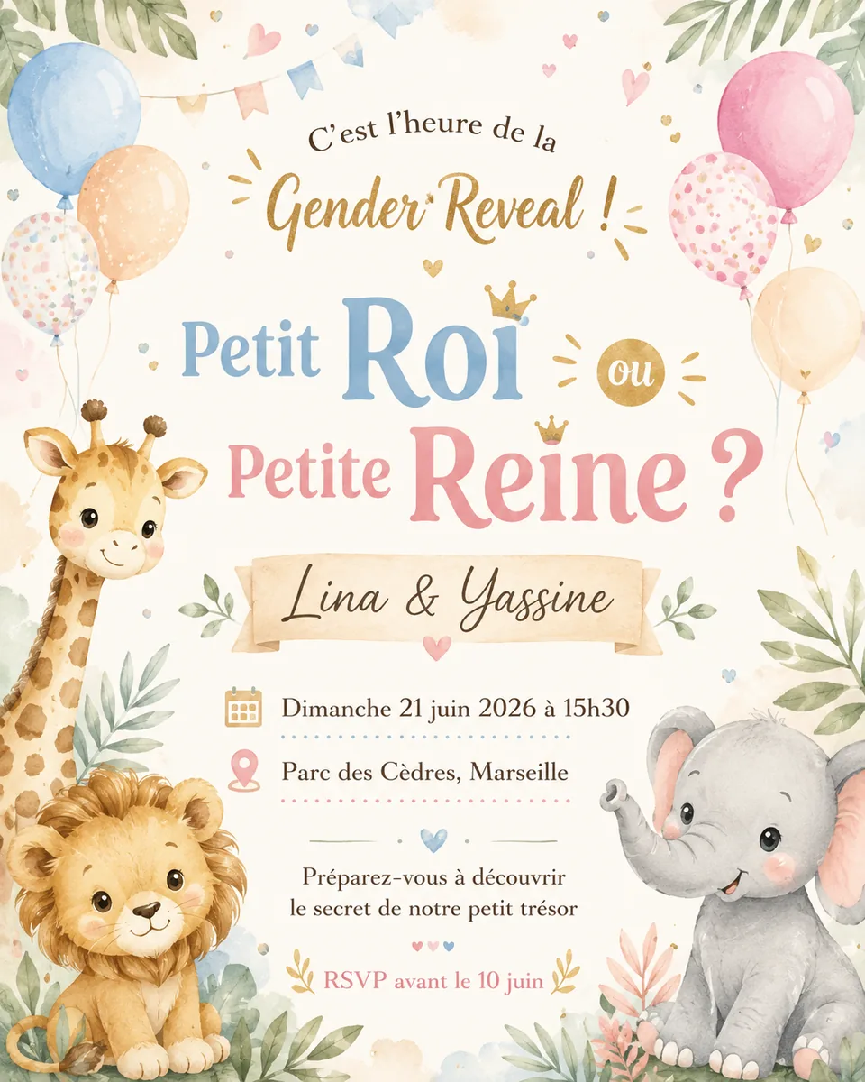 Faire-part gender Savane à personnaliser