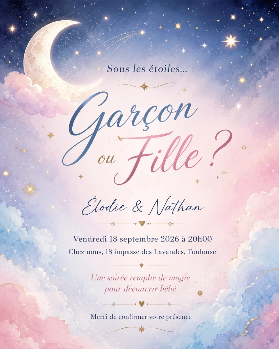 Faire-part gender Clair de Lune à personnaliser