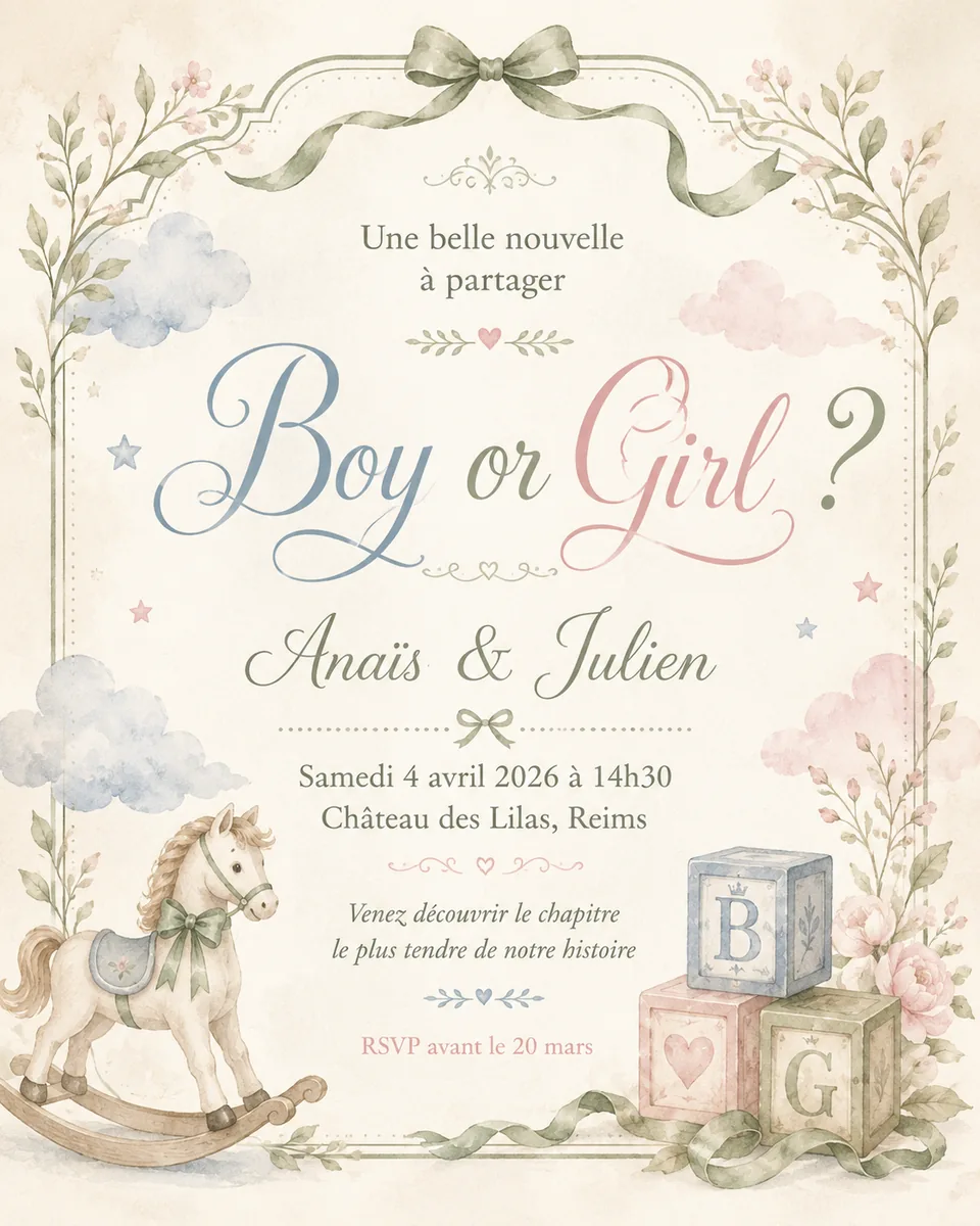 Faire-part gender Berceuse à personnaliser