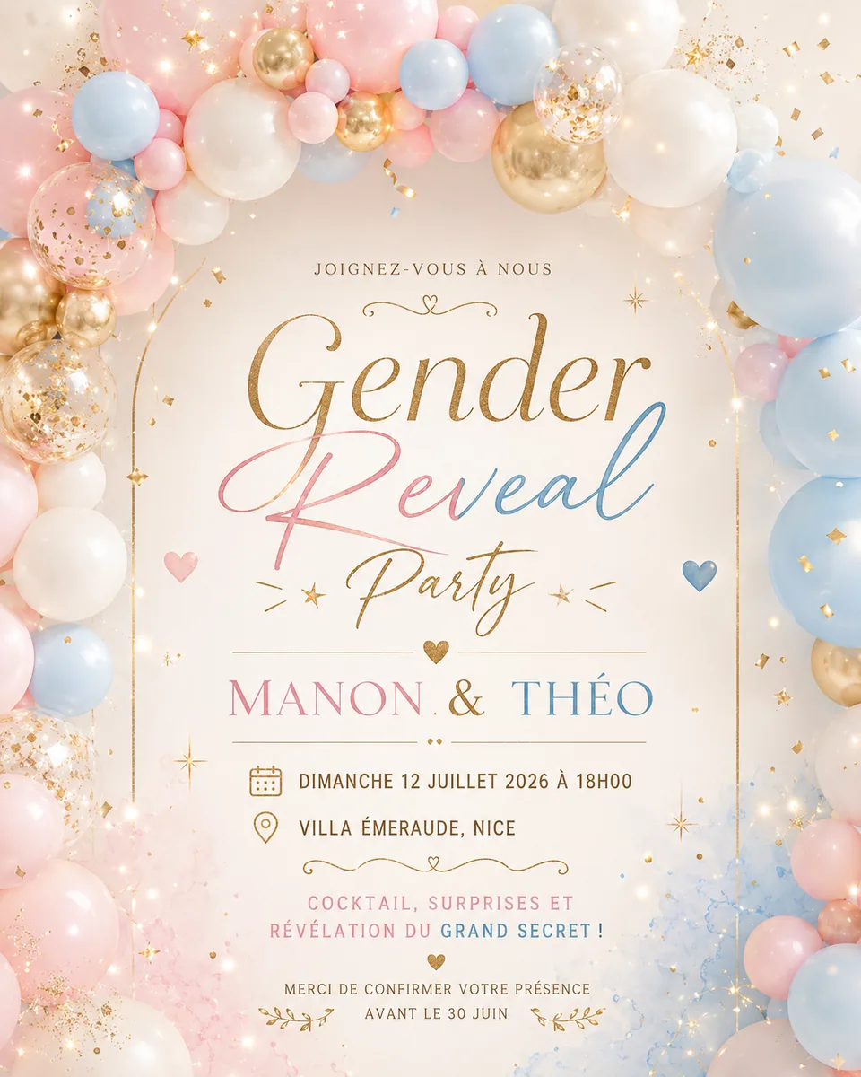 Faire-part gender Éclat Doré à personnaliser