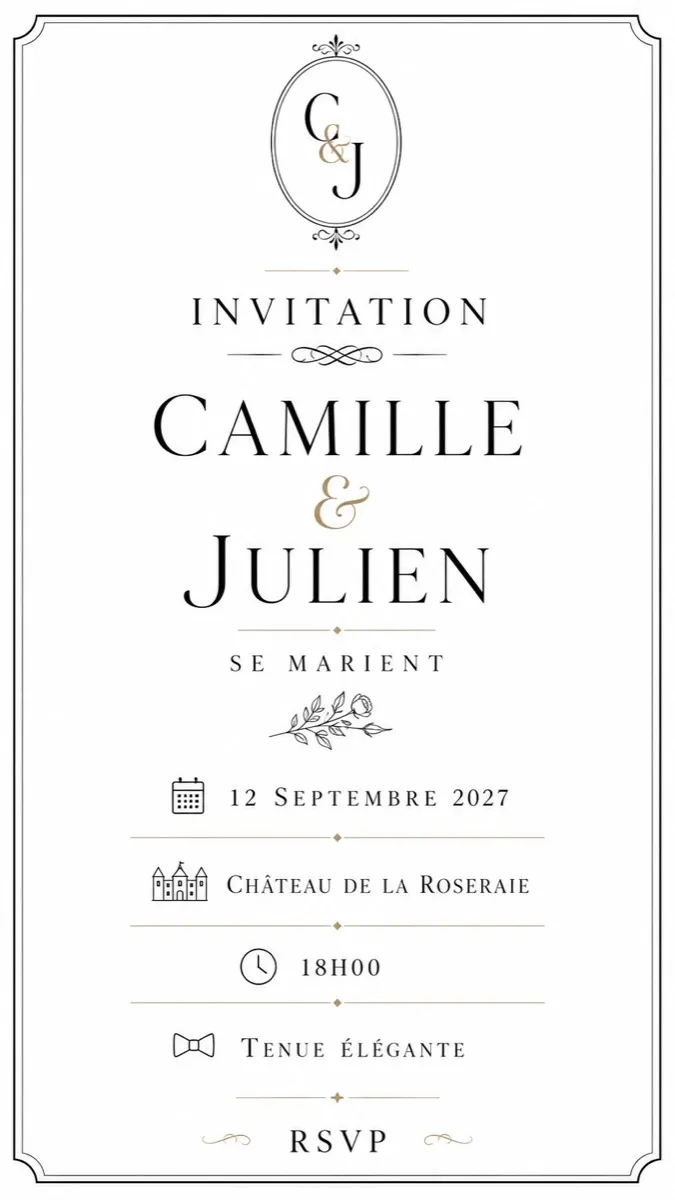 Faire-part mariage Monogramme à personnaliser