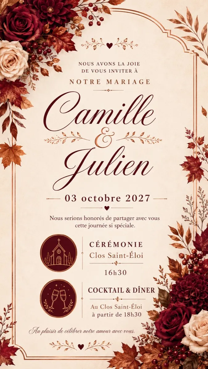 Faire-part mariage Vendanges à personnaliser