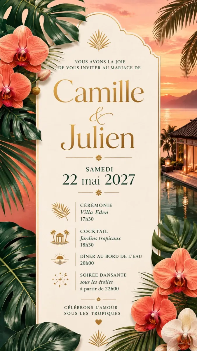 Faire-part mariage Éden Tropical à personnaliser
