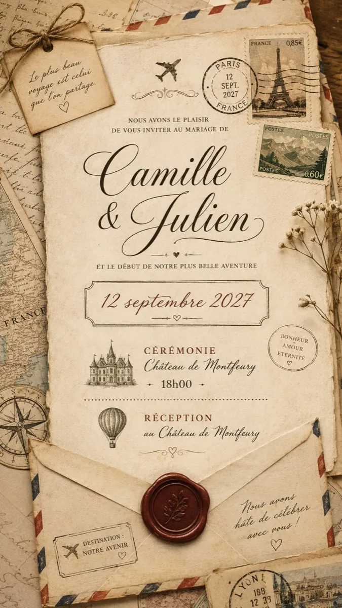 Faire-part mariage Carte Postale à personnaliser