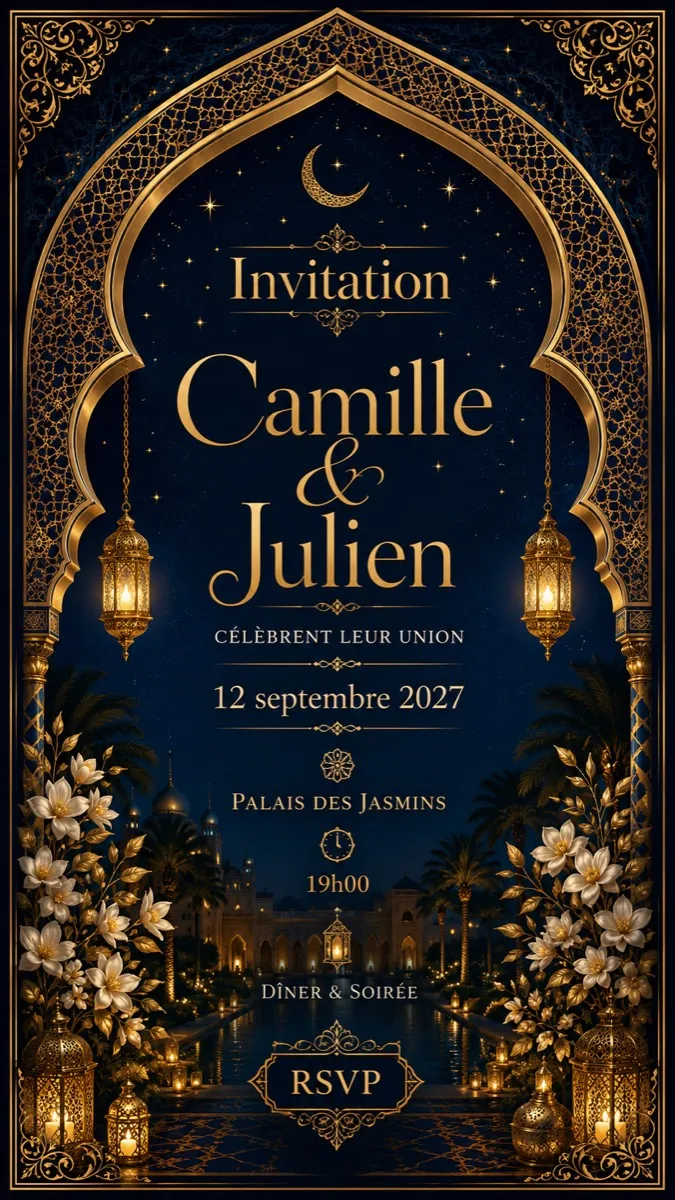 Faire-part mariage Nuit d'Orient à personnaliser