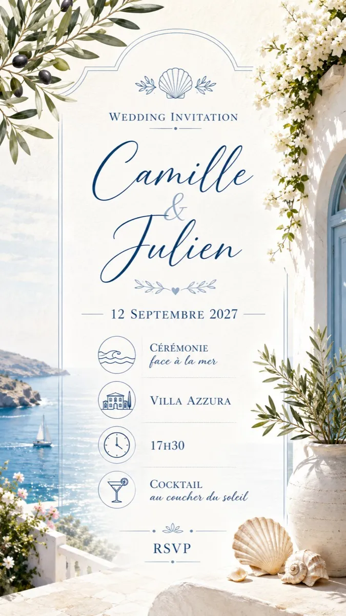 Faire-part mariage Riviera à personnaliser