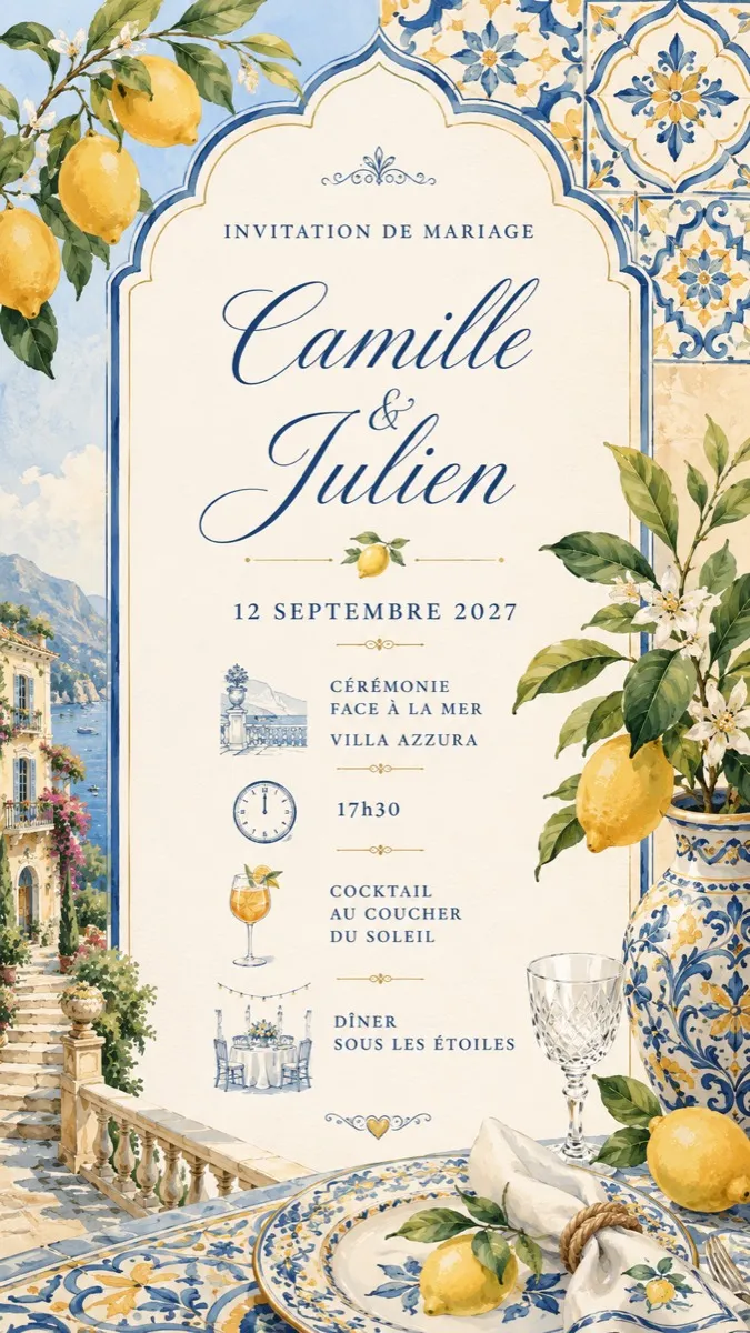 Faire-part mariage Positano à personnaliser