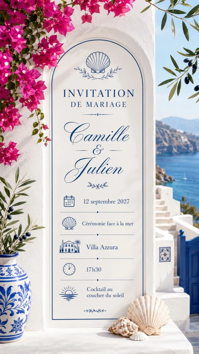 Faire-part mariage Santorin à personnaliser