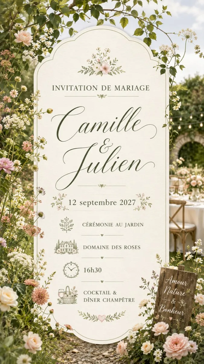 Faire-part mariage Roseraie à personnaliser