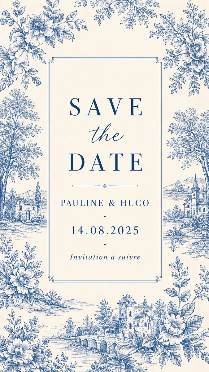 Faire-part mariage Indigo à personnaliser