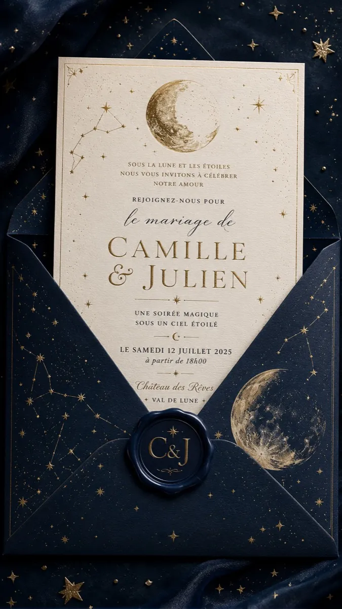 Faire-part mariage Lune Dorée à personnaliser