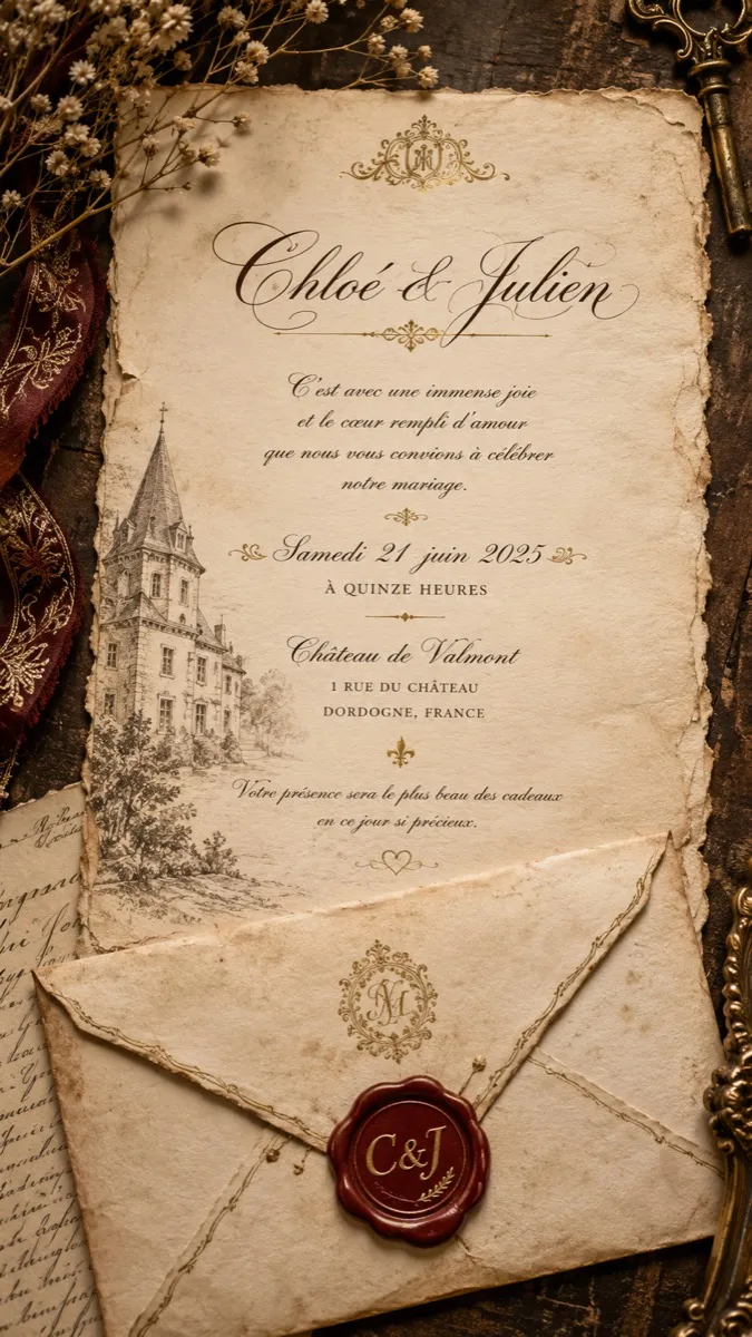 Faire-part mariage Parchemin d'Antan à personnaliser