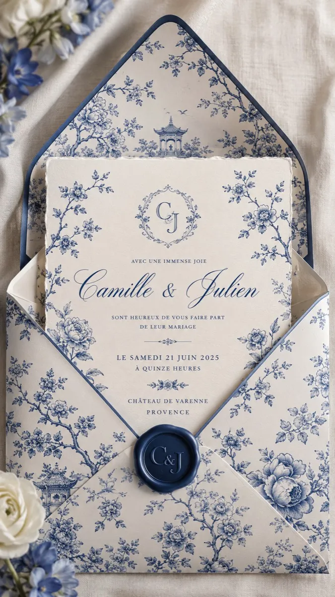 Faire-part mariage Toile de Jouy à personnaliser